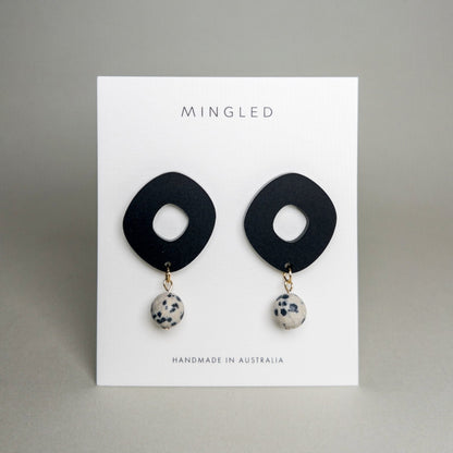 Lunar Drop Earrings - Black - Mingled