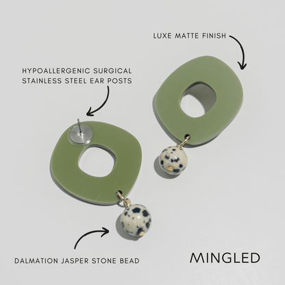 Lunar Drop Earrings - Olive Green - Mingled