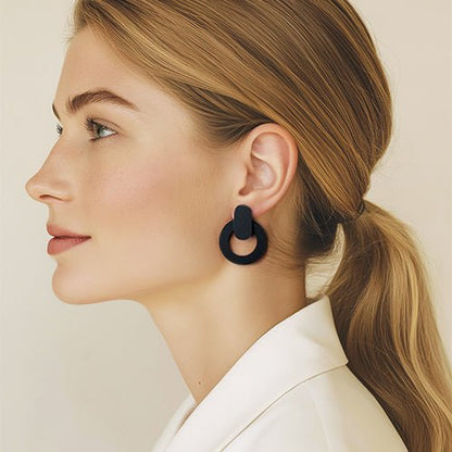 Nova Statement Stud Earrings - Black - Mingled