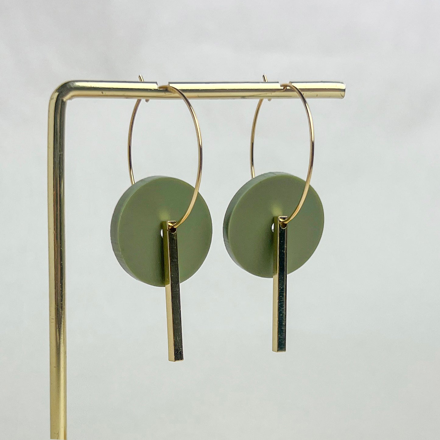 Gold Bar Hoop - Olive