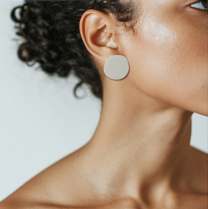 CLIP ON Organic Statement Stud Earrings - Matte Ivory Beige - Mingled