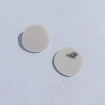 Organic Statement Stud Earrings - Matte Ivory Beige - Mingled