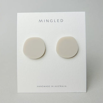 CLIP ON Organic Statement Stud Earrings - Matte Ivory Beige - Mingled
