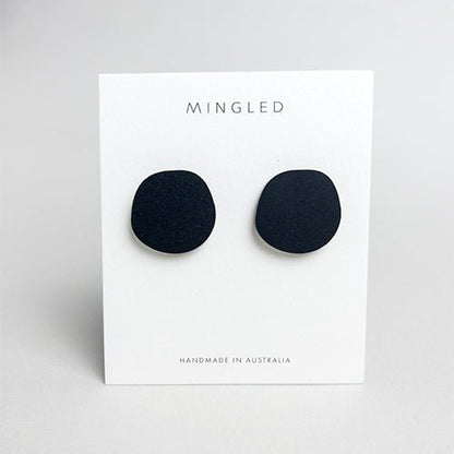 CLIP ON Organic Statement Stud Earrings - Matte Black - Mingled