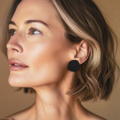 Organic Statement Stud Earrings - Matte Black - Mingled