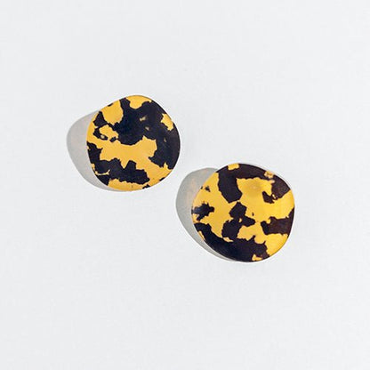 CLIP ON Organic Statement Stud Earrings - Tortoise Shell - Mingled