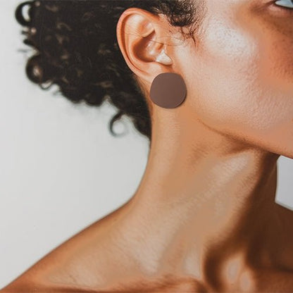 CLIP ON Organic Statement Stud Earrings - Matte Nutmeg Brown - Mingled