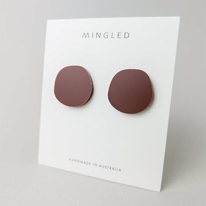 CLIP ON Organic Statement Stud Earrings - Matte Nutmeg Brown - Mingled