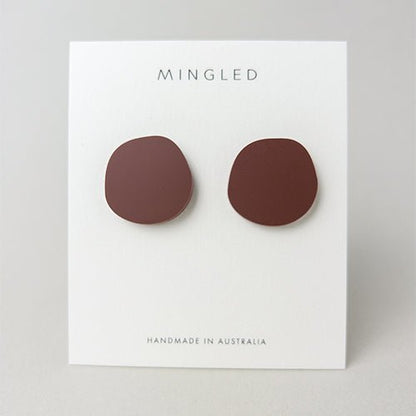 CLIP ON Organic Statement Stud Earrings - Matte Nutmeg Brown - Mingled