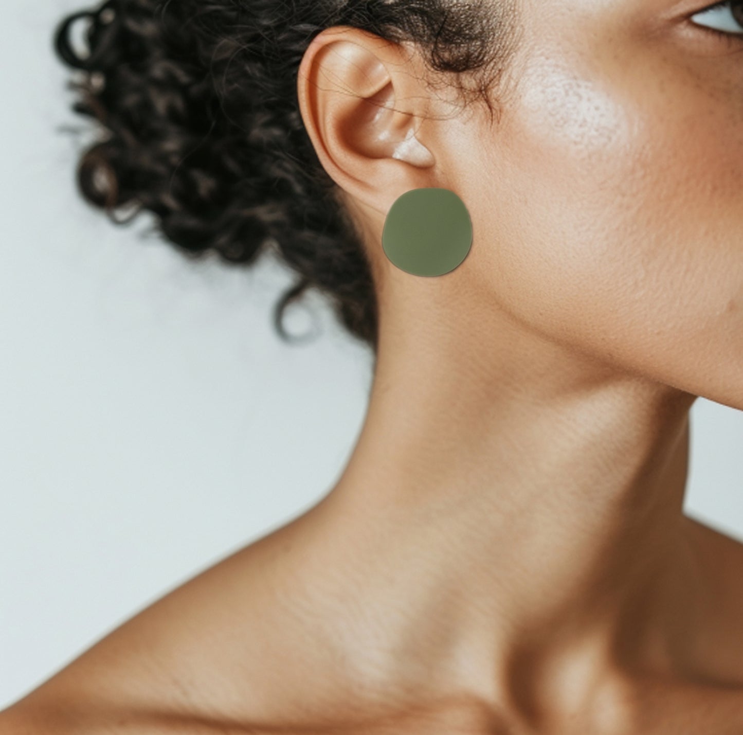 CLIP ON Organic Statement Stud Earrings - Olive Green