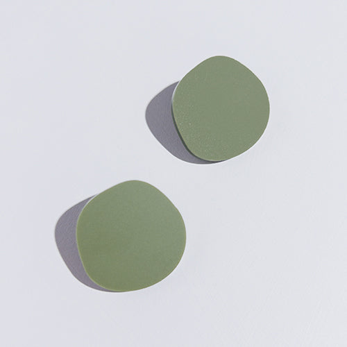 CLIP ON Organic Statement Stud Earrings - Olive Green