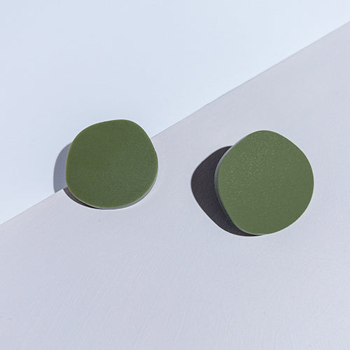 CLIP ON Organic Statement Stud Earrings - Olive Green