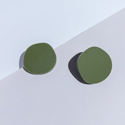 CLIP ON Organic Statement Stud Earrings - Matte Olive Green - Mingled