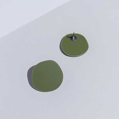 Organic Statement Stud Earrings - Matte Olive Green - Mingled