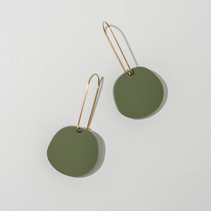 Organic Dangle Earrings - Matte Olive Green - Mingled