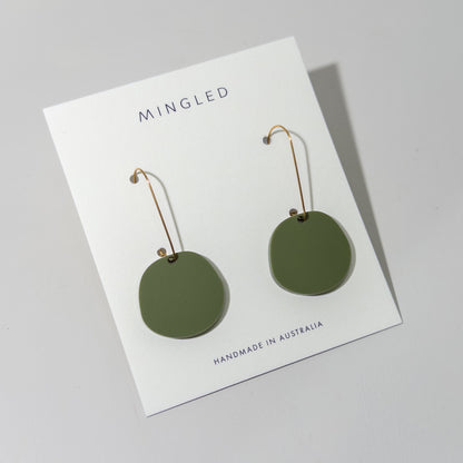 Organic Dangle Earrings - Matte Olive Green - Mingled