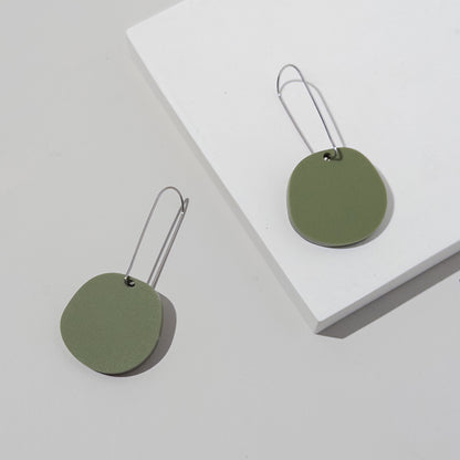 Organic Dangle Earrings - Matte Olive Green - Mingled