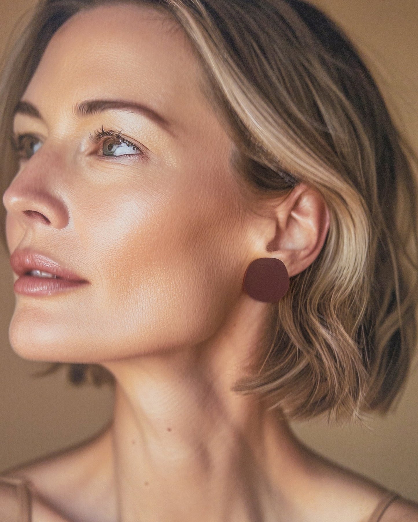 Organic Statement Stud Earrings - Merlot - Mingled