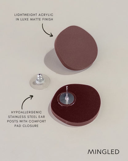 Organic Statement Stud Earrings - Merlot - Mingled
