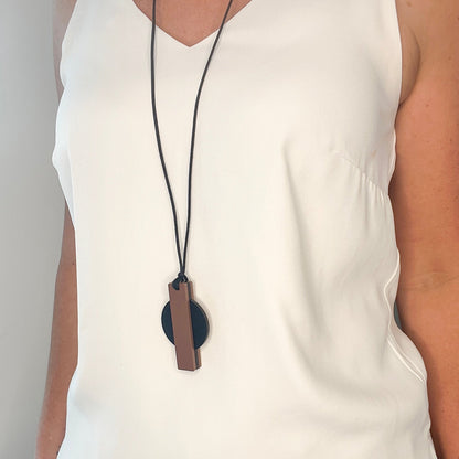 Orion Pendant Necklace - Matte Black and Nutmeg - Mingled