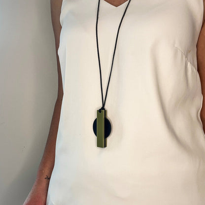 Orion Pendant Necklace - Matte Black and Olive Green - Mingled