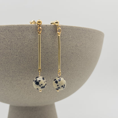 Pendulum Drop Earrings - Dalmation Jasper - Mingled