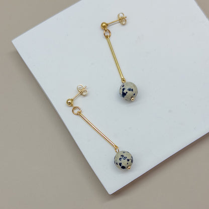 Pendulum Drop Earrings - Dalmation Jasper - Mingled