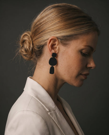 Petra Statement Dangle Earrings - Matte Black - Mingled
