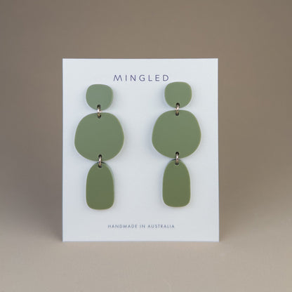 Petra Statement Dangle Earrings - Olive Green - Mingled