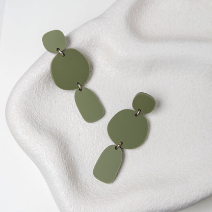 Petra Statement Dangle Earrings - Olive Green - Mingled