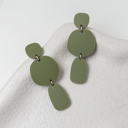 Petra Statement Dangle Earrings - Olive Green - Mingled