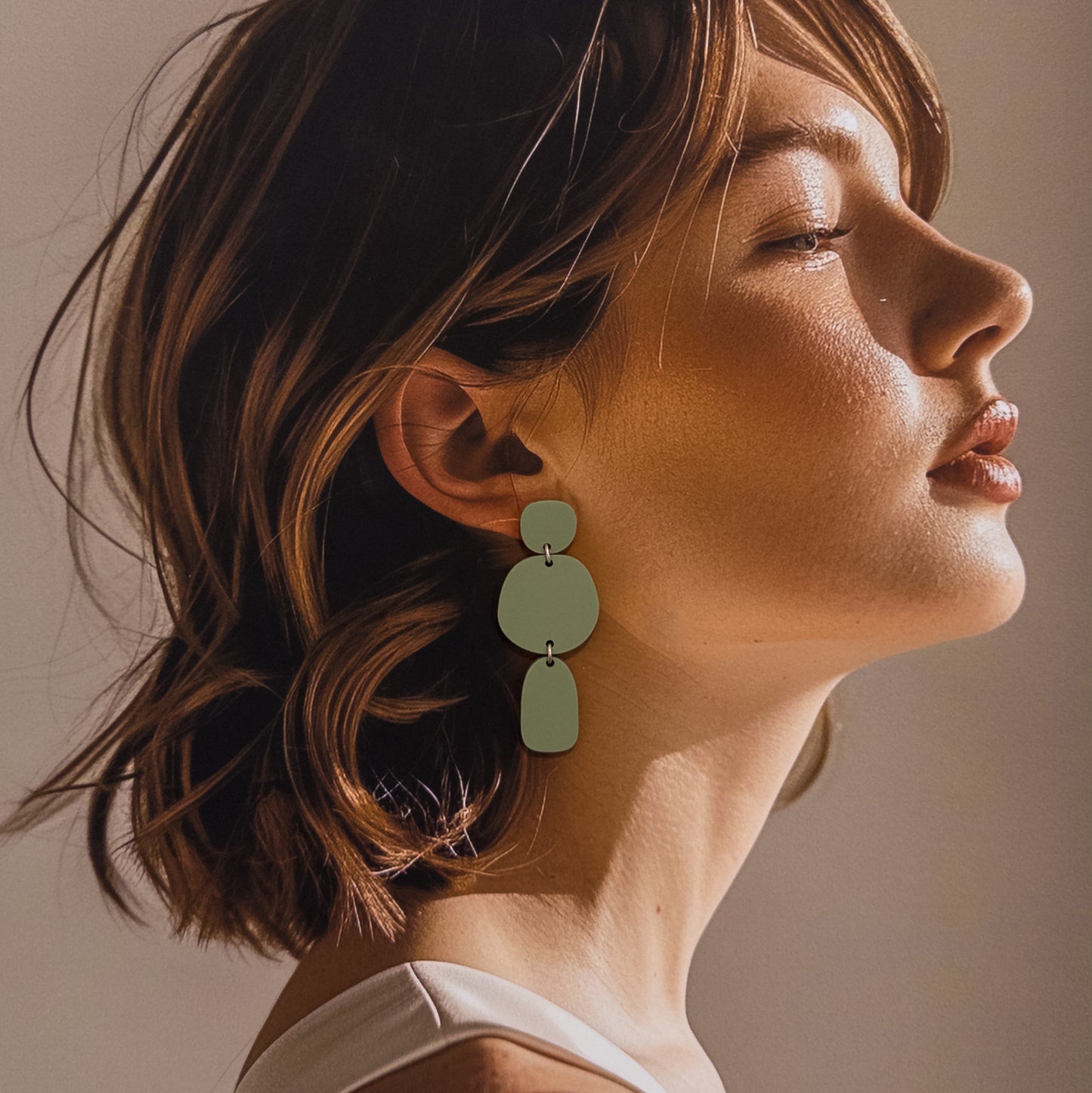 Khaki Green Statement Dangle Earrings