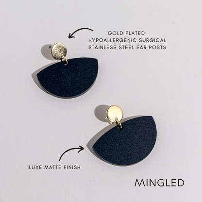 Petticoat Minimalist Dangle Earrings - Matte Black & Gold - Mingled