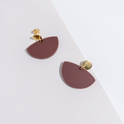 Petticoat Minimalist Dangle Earrings - Matte Nutmeg Brown - Mingled