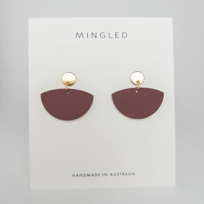 Petticoat Minimalist Dangle Earrings - Matte Nutmeg Brown - Mingled