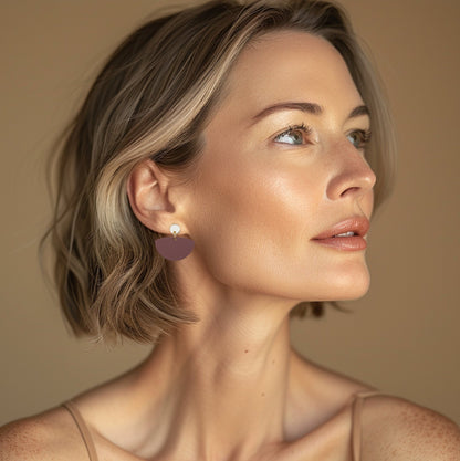 Petticoat Minimalist Dangle Earrings - Matte Nutmeg Brown - Mingled
