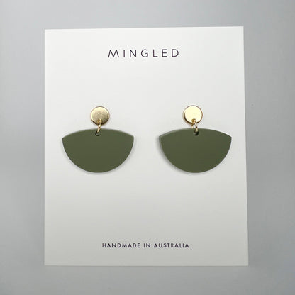 Petticoat Minimalist Dangle Earrings - Matte Olive Green & Gold - Mingled