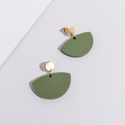 Petticoat Minimalist Dangle Earrings - Matte Olive Green & Gold - Mingled