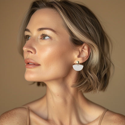 Petticoat Minimalist Dangle Earrings - Matte Ivory Beige & Gold - Mingled