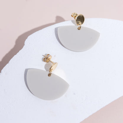 Petticoat Minimalist Dangle Earrings - Matte Ivory Beige & Gold - Mingled