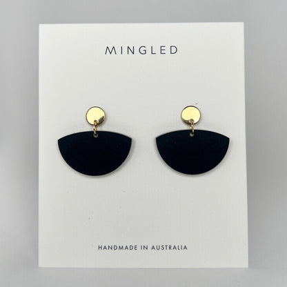 Petticoat Minimalist Dangle Earrings - Matte Black & Gold - Mingled