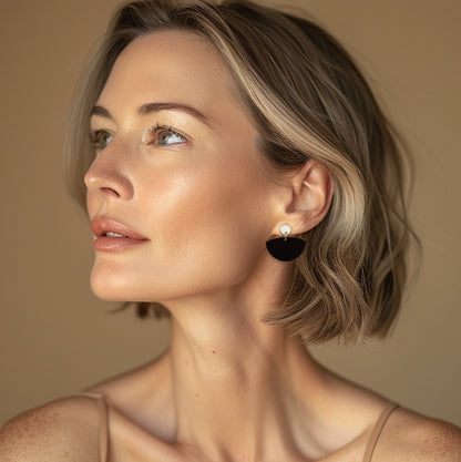 Petticoat Minimalist Dangle Earrings - Matte Black & Gold - Mingled