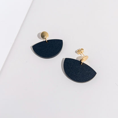 Petticoat Minimalist Dangle Earrings - Matte Black & Gold - Mingled