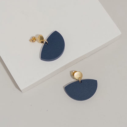 Petticoat Minimalist Dangle Earrings - Matte Navy Blue - Mingled