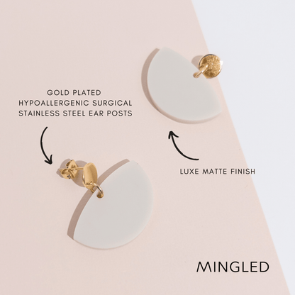 Petticoat Minimalist Dangle Earrings - Matte Ivory Beige & Gold - Mingled