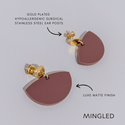 Petticoat Minimalist Dangle Earrings - Matte Nutmeg Brown - Mingled