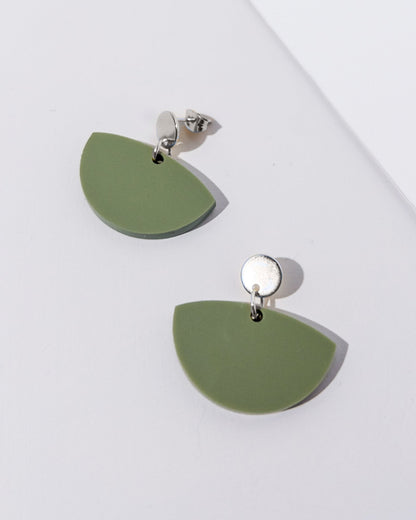 Petticoat Minimalist Dangle Earrings - Olive Green - Mingled