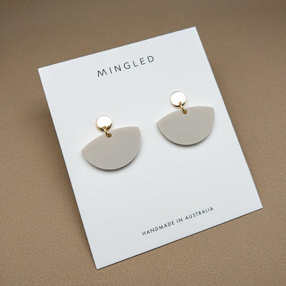 Petticoat Minimalist Dangle Earrings - Matte Ivory Beige & Gold - Mingled