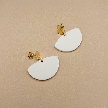 Petticoat Minimalist Dangle Earrings - Matte Ivory Beige & Gold - Mingled