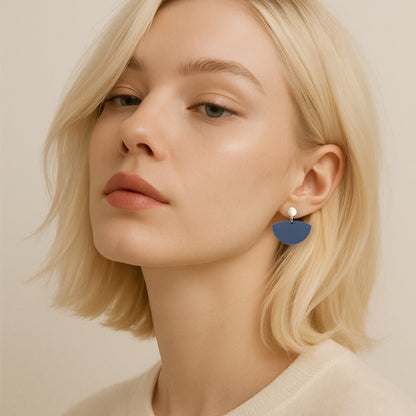 Petticoat Minimalist Dangle Earrings - Matte Navy Blue - Mingled
